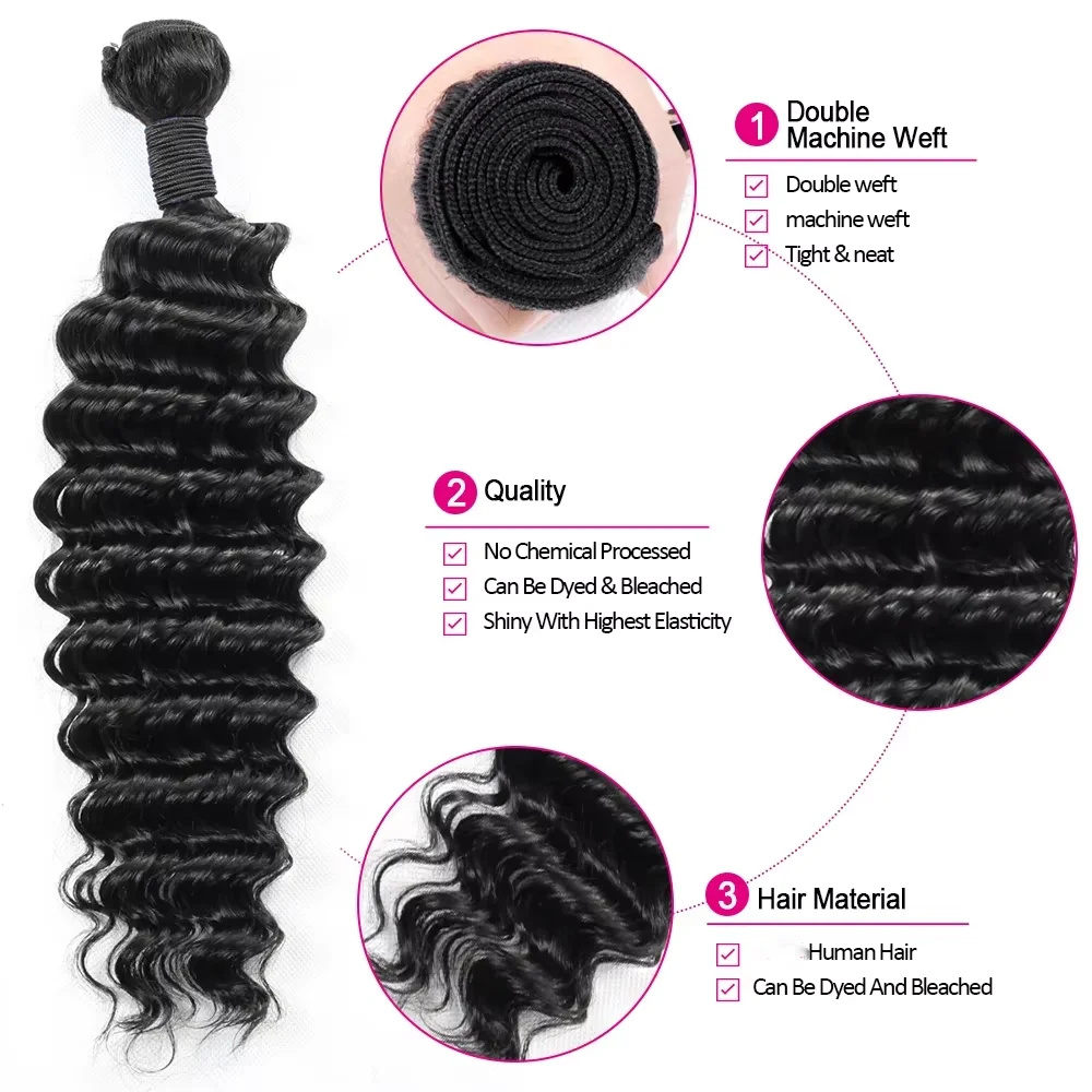 Brazilian Virgin Human Hair De - огляд і ціна Deep Wave 3 Bundles With Closure